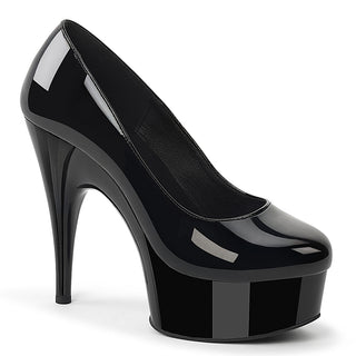 Pleaser Pink Label REVEL-685 black patent platform pumps with 6-inch stiletto heel