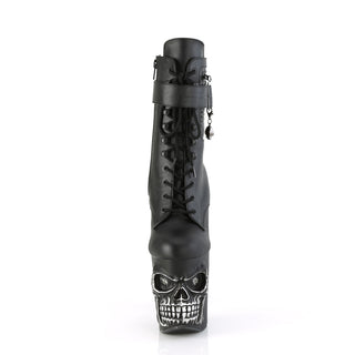 pleaser rapture-1020str-lt black front view skull head platform 