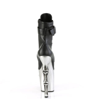 pleaser rapture-1020str-lt silver back side view of bone finger heel