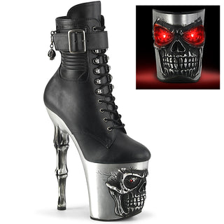 pleaser rapture-1020str-lt silver skull platform performance boots