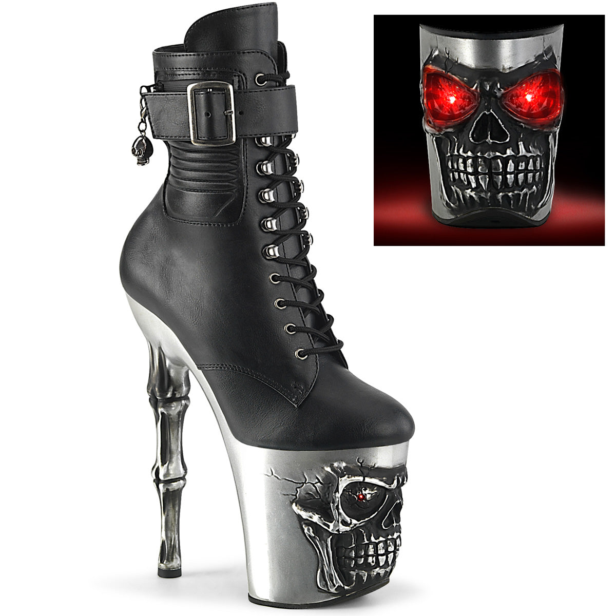 pleaser rapture-1020str-lt silver skull platform performance boots