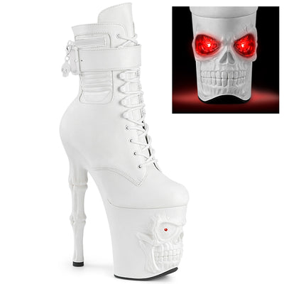 pleaser rapture-1020str-lt white skull printed platform boots