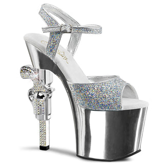 pleaser revolver-709g silver rhinestone gun heel pole shoes
