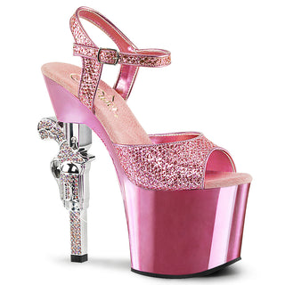 pleaser revolver-709g pink gun heel rhinestone pole sandals