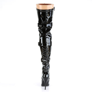 Back view of Pleaser Seduce-3028 thigh-high boots showing full rear and heel height