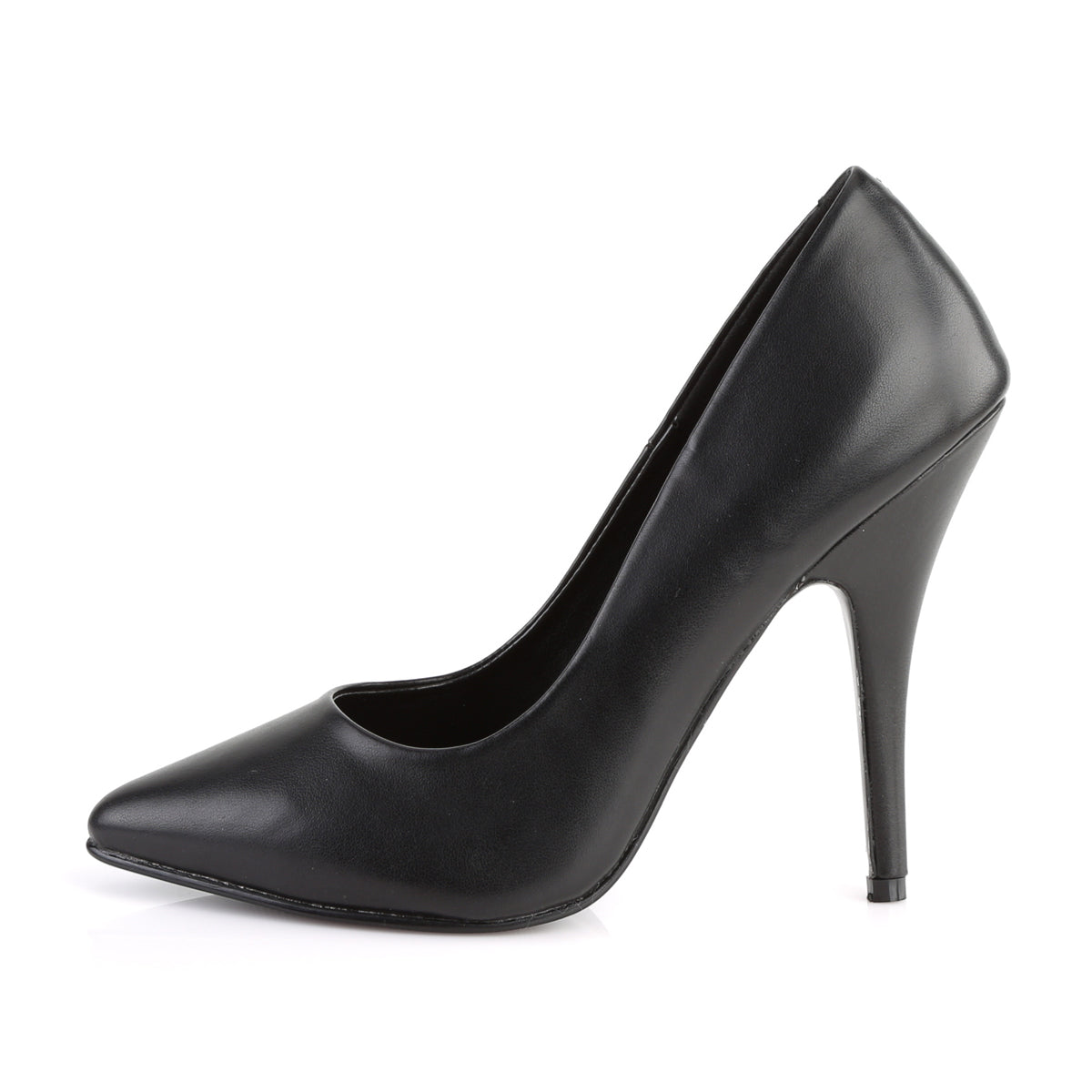 pleaser seduce-420 black pu stiletto heels outer side view