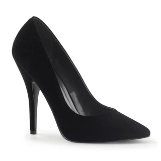 Pleaser Seduce-420 black velvet pointed-toe stiletto pump with 5-inch heel