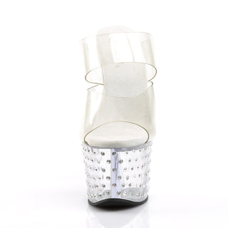 front view of pleaser stardust-702 clear platform sandals
