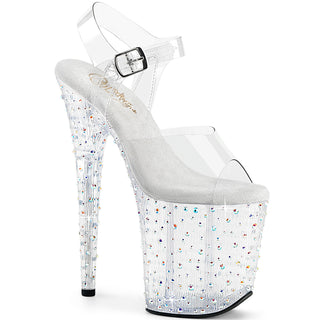 Pleaser Stardust-808 clear pole platform sandals with rhinestones inside heel and platform