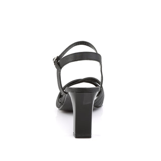 Back view of block heel and ankle strap on Romance-313 sandals – available up to size US 16