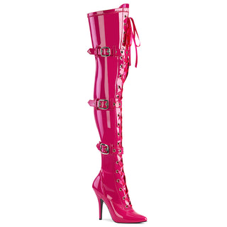 Seduce-3028 Hot Pink Triple Buckle Thigh-High Boots