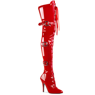 Seduce-3028 Red Triple Buckle Thigh-High Boots