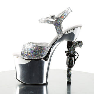 silver gun style stripper sandals revolver-709g