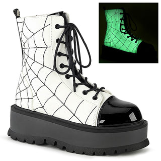 Slacker-88 White Spider Web Platform Boots Glow