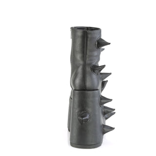 Back side view of Demonia Slay-77 boot in black matte PU