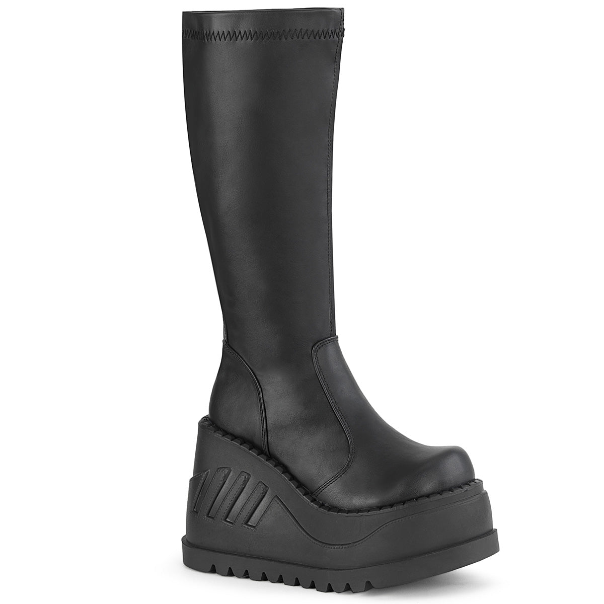 Demonia Stomp-200 Stomp Wedge Platform Boots Black | OtherWorld Shoes
