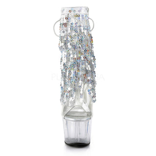 Pleaser Adore-1017SQF Silver Sequins Fringe Platform Boots