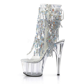 Pleaser Adore-1017SQF Silver Sequins Fringe Platform Boots