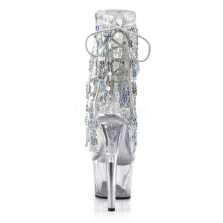 Pleaser Adore-1017SQF Silver Sequins Fringe Platform Boots