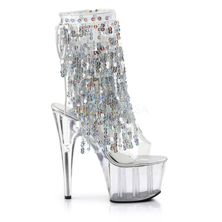 Pleaser Adore-1017SQF Silver Sequins Fringe Platform Boots