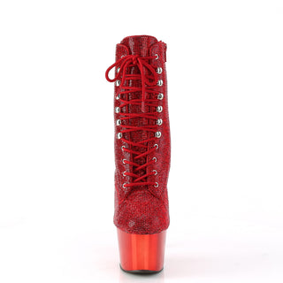 Red Rhinestone Adore-1020CHRS Platform Boots