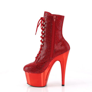 Red Rhinestone Adore-1020CHRS Platform Boots