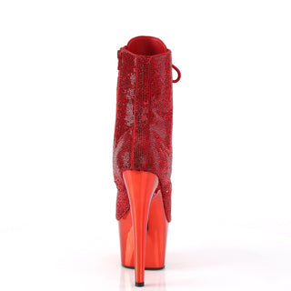 Red Rhinestone Adore-1020CHRS Platform Boots
