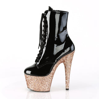 Sexy Devil 7 Inches Rose Gold Glitter Platform Ankle Boots