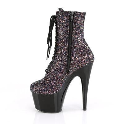 Sexy Devil 7 Inches Purple Glitter Black Platform Ankle Boots