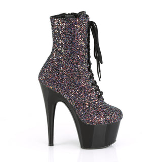 Sexy Devil 7 Inches Purple Glitter Black Platform Ankle Boots