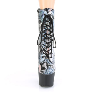 Snake Skin Hologram Platform Boots Silver