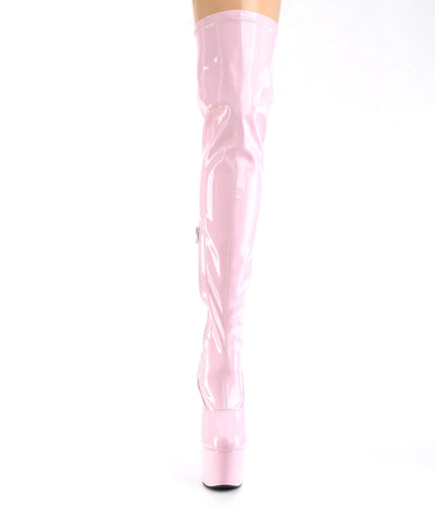 Queen of The Night Pink Hologram Thigh High Boots