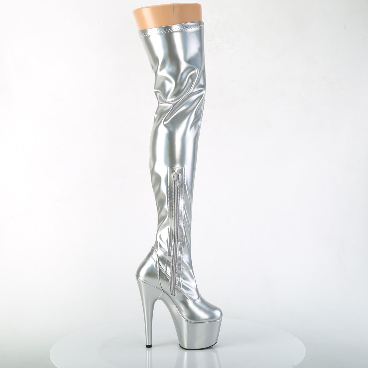 Queen of The Night Silver Hologram Thigh High Boots