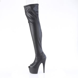 Adore-3011 Black Matte Peep Toe Thigh High Boots