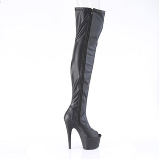Adore-3011 Black Matte Peep Toe Thigh High Boots