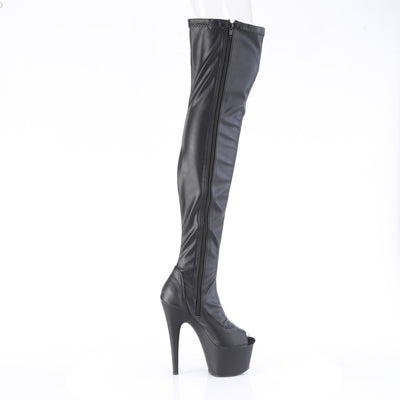 Adore Thigh High Peep Toe Boots Black PU