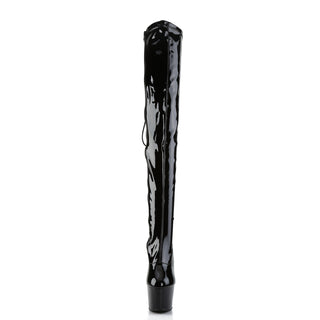 Adore-3063 Black Patent Rear Lace Up Platform Thigh High Boots