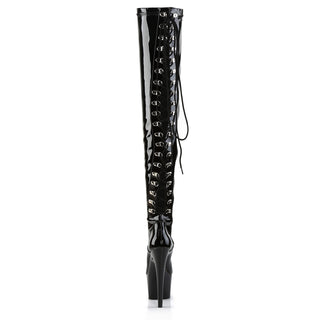 Adore-3063 Black Patent Rear Lace Up Platform Thigh High Boots