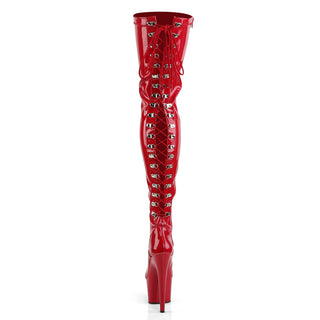 Adore-3063 Red Rear Lace Up Platform Thigh High Boots