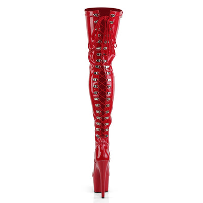 Platform Rear Lace Up Thigh High Boots Red
