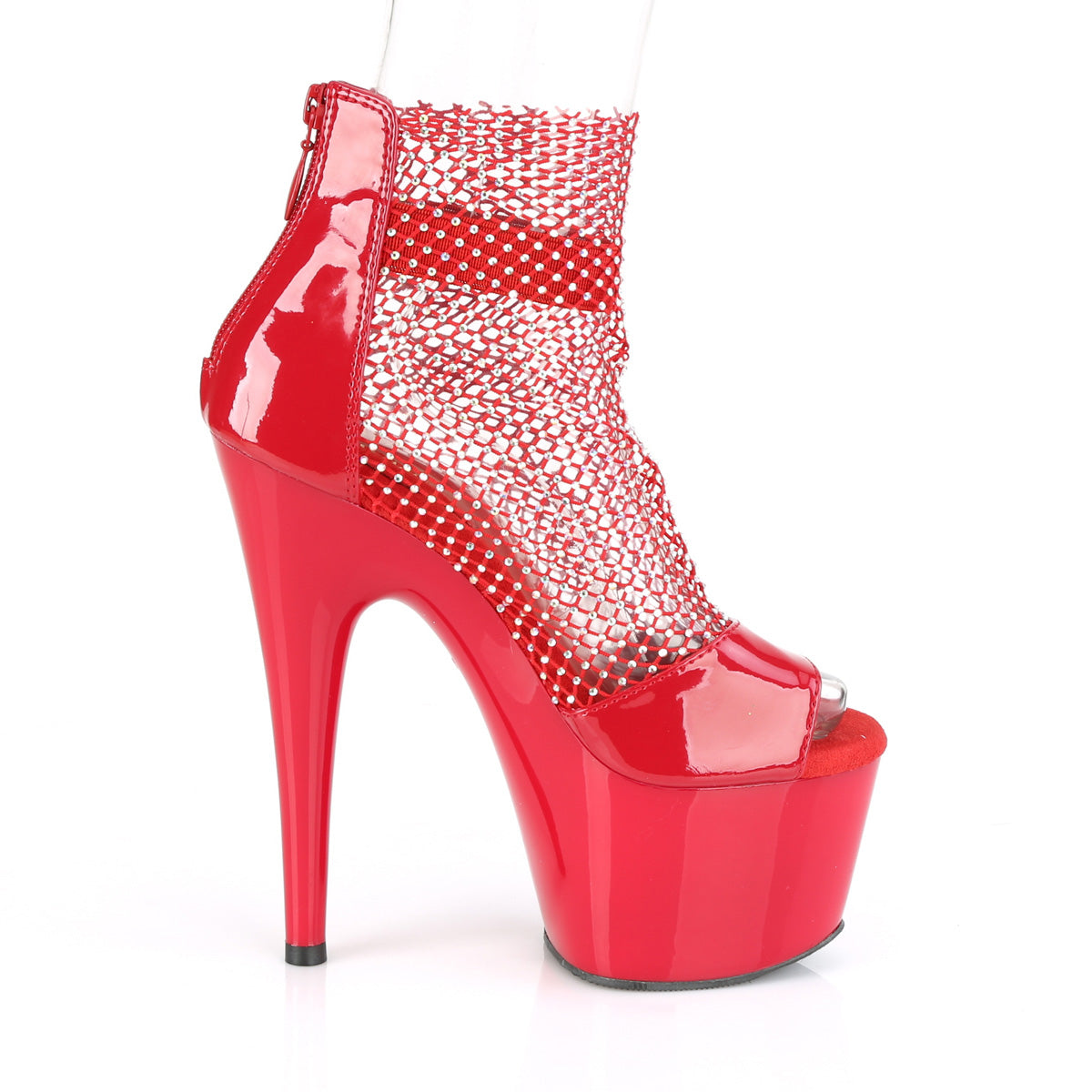 Rhinestone Mesh Sandals Red