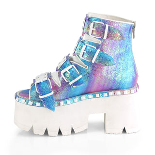 Ashes-70 Purple Iridescent Cut Out Platform Sandals