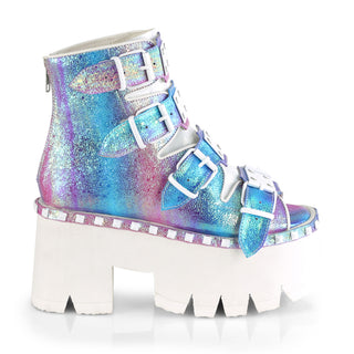 Ashes-70 Purple Iridescent Cut Out Platform Sandals
