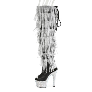 Bejeweled Thigh High Boots Black-Silver Boots