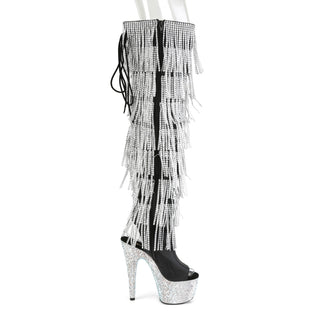 Bejeweled Thigh High Boots Black-Silver Boots
