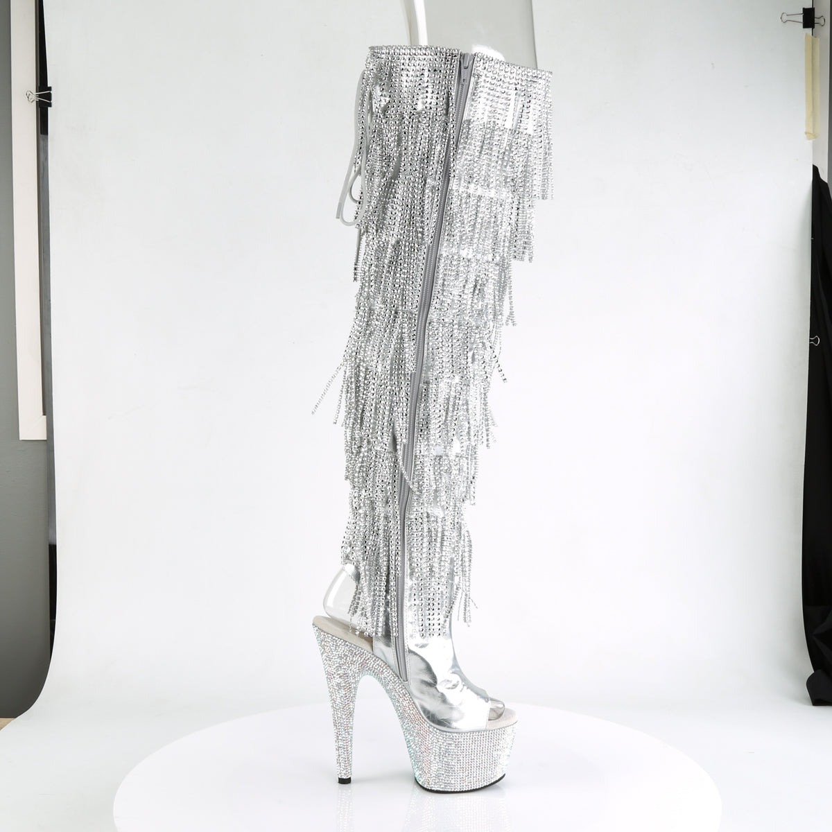 Bejeweled Thigh High Boots Silver Boots