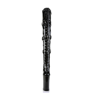 Beyond-3028 Black Patent 10 Inch Heel Thigh High Boots