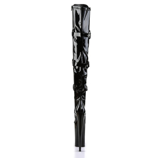 Beyond-3028 Black Patent 10 Inch Heel Thigh High Boots