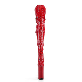 Beyond-3028 Red 10 Inch Heel Thigh High Boots