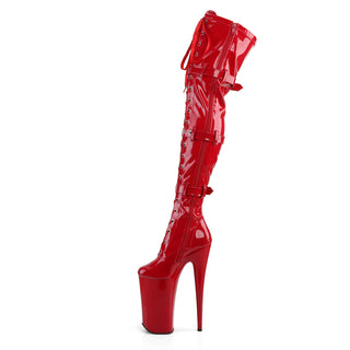 Beyond-3028 Red 10 Inch Heel Thigh High Boots